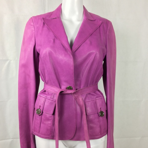 Hugo Boss Jackets & Blazers - Hugo Boss Italy Lamb Leather Purple Belted Jacket